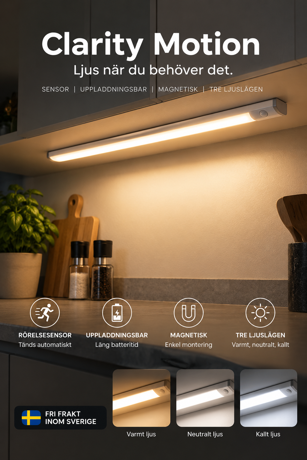 Clarity Motion - Uppladdningsbar Sensorlampa 40 cm